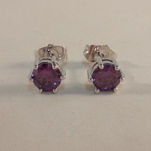 925 Silver 6mm Purple Diamond Zircon Solitaire Stud Earrings ECG Gorgeous Gift